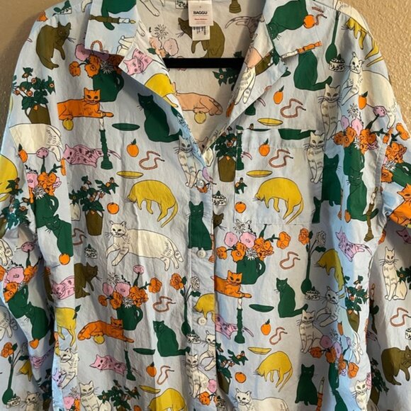 Hanna Andersson Baggu Cat Table Talk Women’s Long Sleeved Button Up Shirt S - Picture 15 of 15